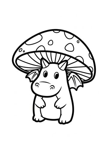 Cute Dragon Under Mushroom Coloring Page