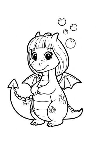 Cute Dragon With Bangs Coloring Page