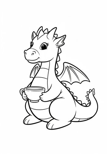 Cute Dragon With Tea Cup Coloring Page