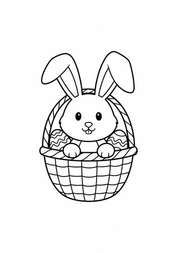 Cute Easter Bunny In Basket Coloring Page