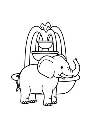 Cute Elephant Coloring Page: Fountain Fun