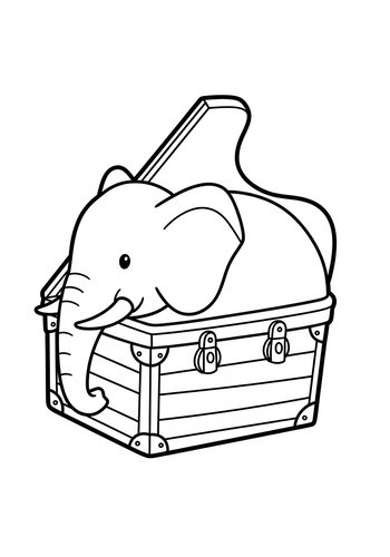 Cute Elephant In A Box Coloring Page