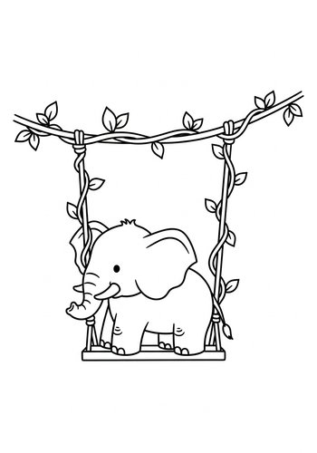 Cute Elephant On A Swing Coloring Page