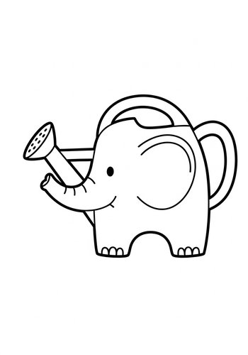 Cute Elephant Watering Can Coloring Page