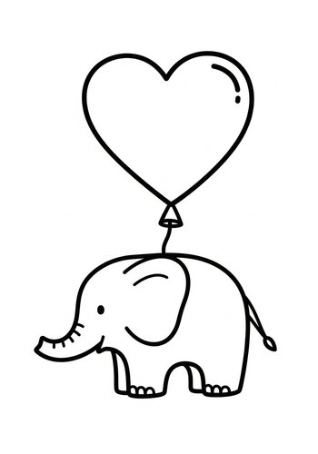 Cute Elephant With Heart Balloon Coloring Page