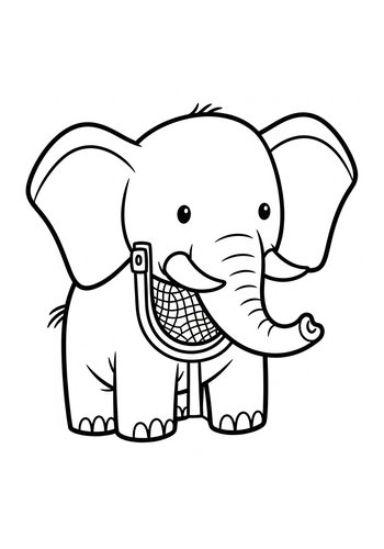 Cute Elephant With Net Coloring Page