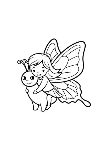 Cute Fairy On A Butterfly Coloring Page
