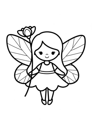 Cute Fairy With Flower Coloring Page For Kids