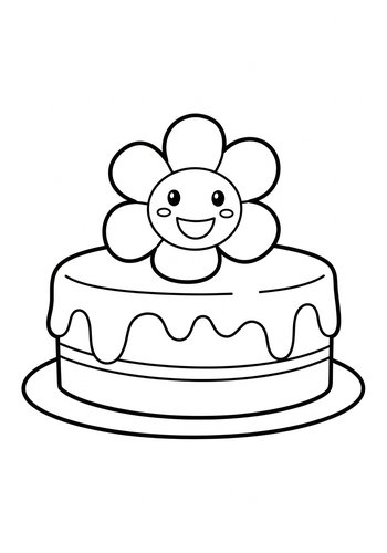 Cute Flower Cake Coloring Page