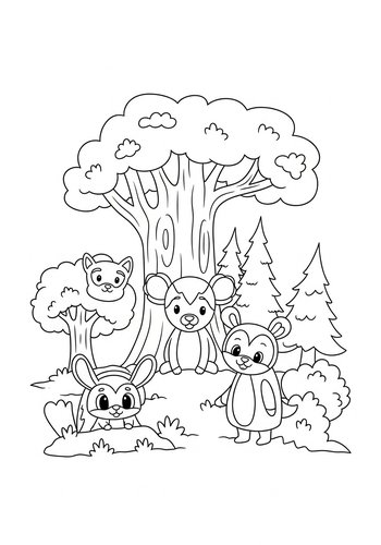 Coloring Page: Cute Forest Animals Coloring Page