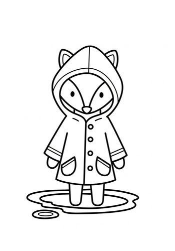 Cute Fox In Raincoat Coloring Page