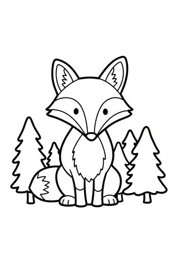Cute Fox In The Forest Coloring Page
