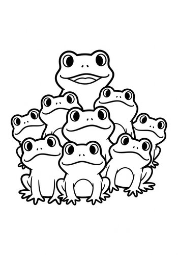 Cute Frog Group Coloring Page