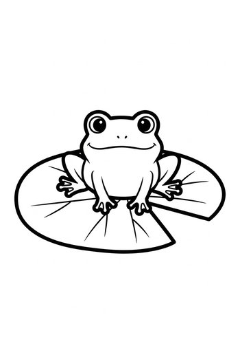 Cute Frog On Lily Pad - Coloring Page Fun