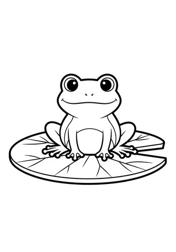 Cute Frog On Lily Pad Coloring Page