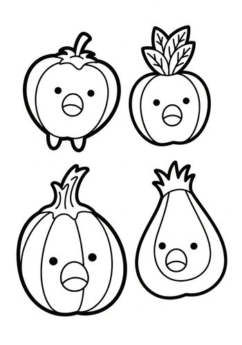 Cute Fruit Characters Coloring Page