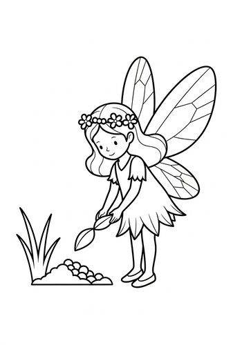 Cute Gardening Fairy Coloring Page