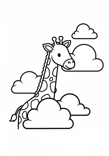 Cute Giraffe In The Clouds Coloring Page