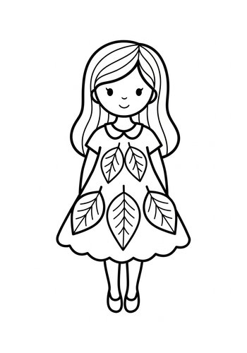 Cute Girl In Leaf Dress Coloring Page