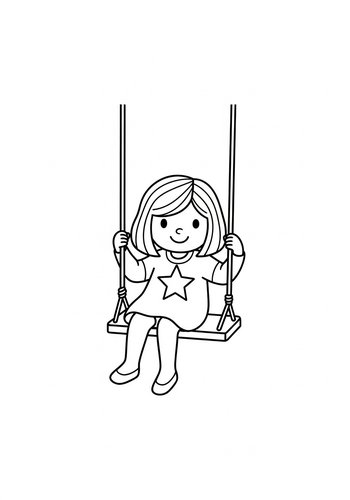 Cute Girl On A Swing Coloring Page