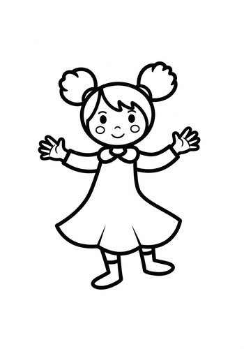 Cute Girl With Bun Hairstyle Coloring Page