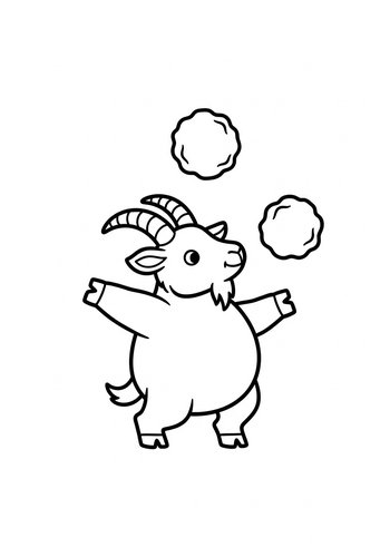 Cute Goat Juggling Snowballs - Coloring Page