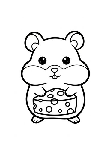 Cute Hamster And Cheese Coloring Page For Kids
