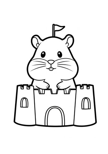 Cute Hamster King In Castle Coloring Page