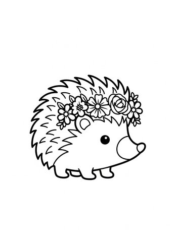 Coloring Page: Cute Hedgehog With Flower Crown Coloring Page