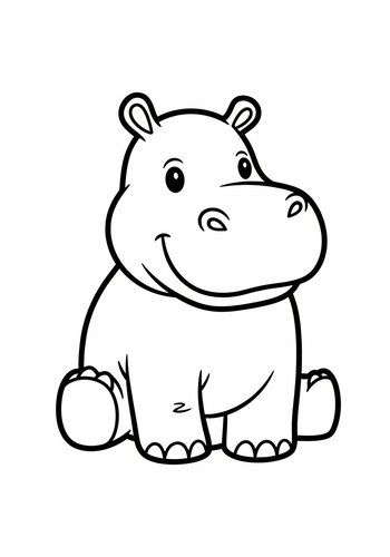 Cute Hippo Coloring Page For Kids