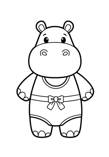 Cute Hippo In Swimsuit Coloring Page