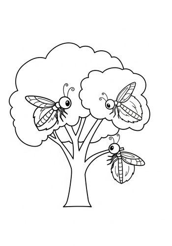 Cute Insect Tree Coloring Page