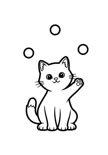 Cute Juggling Cat Coloring Page