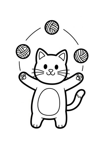 Cute Juggling Cat Coloring Page