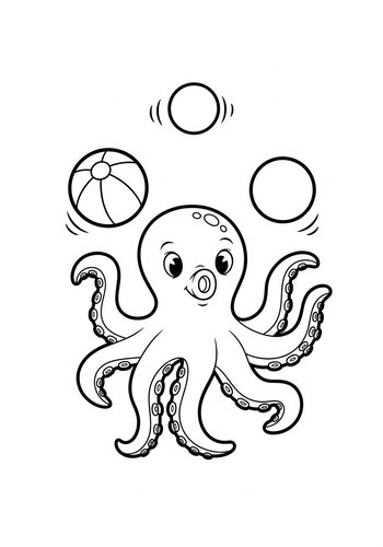 Cute Juggling Octopus Coloring Page