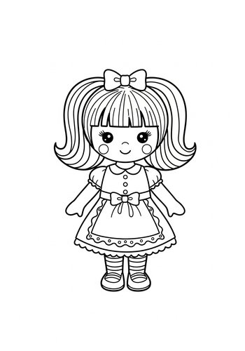 Cute Kawaii Doll Coloring Page For Kids