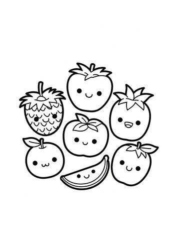 Cute Kawaii Fruit Coloring Page For Kids