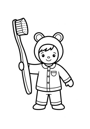 Cute Kid With Toothbrush Coloring Page