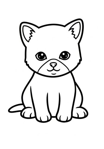 Cute Kitten Coloring Page For Kids