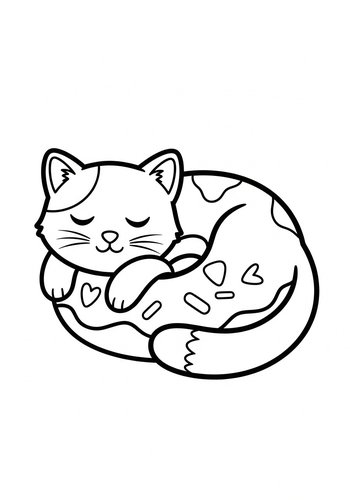 Cute Kitten Coloring Page: Sweet Dreams
