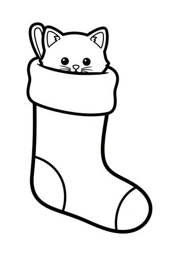 Cute Kitten In Christmas Stocking Coloring Page