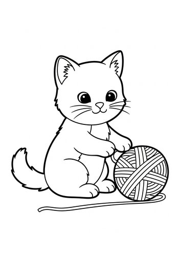 Cute Kitten With Yarn Ball Coloring Page