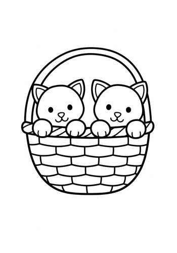 Cute Kittens In A Basket Coloring Page