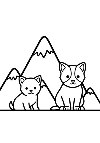 Cute Kitties In The Mountains Coloring Page