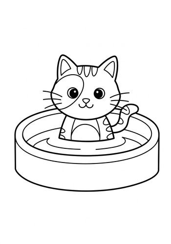 Cute Kitty Bath Coloring Page