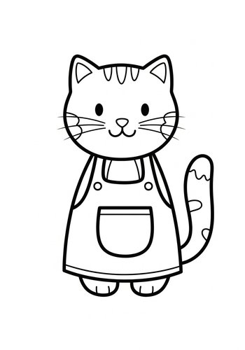 Cute Kitty In Overalls Coloring Page