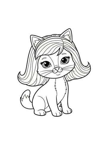 Cute Kitty With Hair Coloring Page