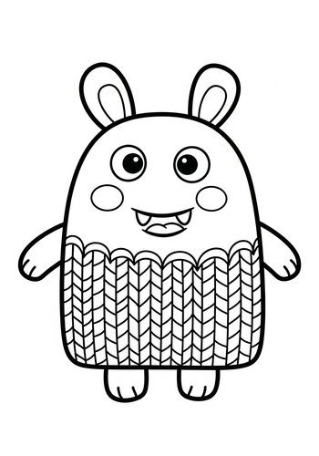Cute Knitted Monster Coloring Page