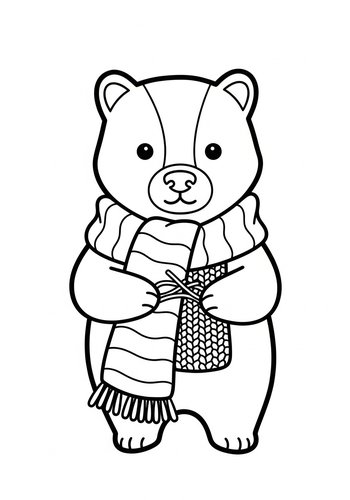 Cute Knitting Bear Coloring Page