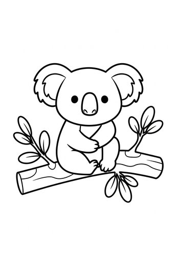 Cute Koala Coloring Page: Relaxing On A Branch